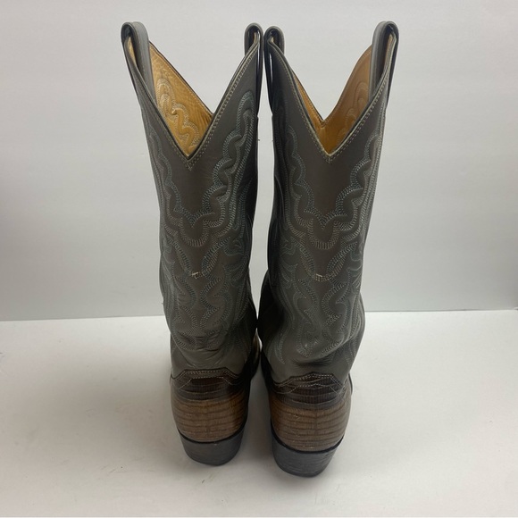 Justin Boots Vintage Leather Cowboy Western Pointed Toe Gray Brown Lizard 7.5 - Picture 6 of 13